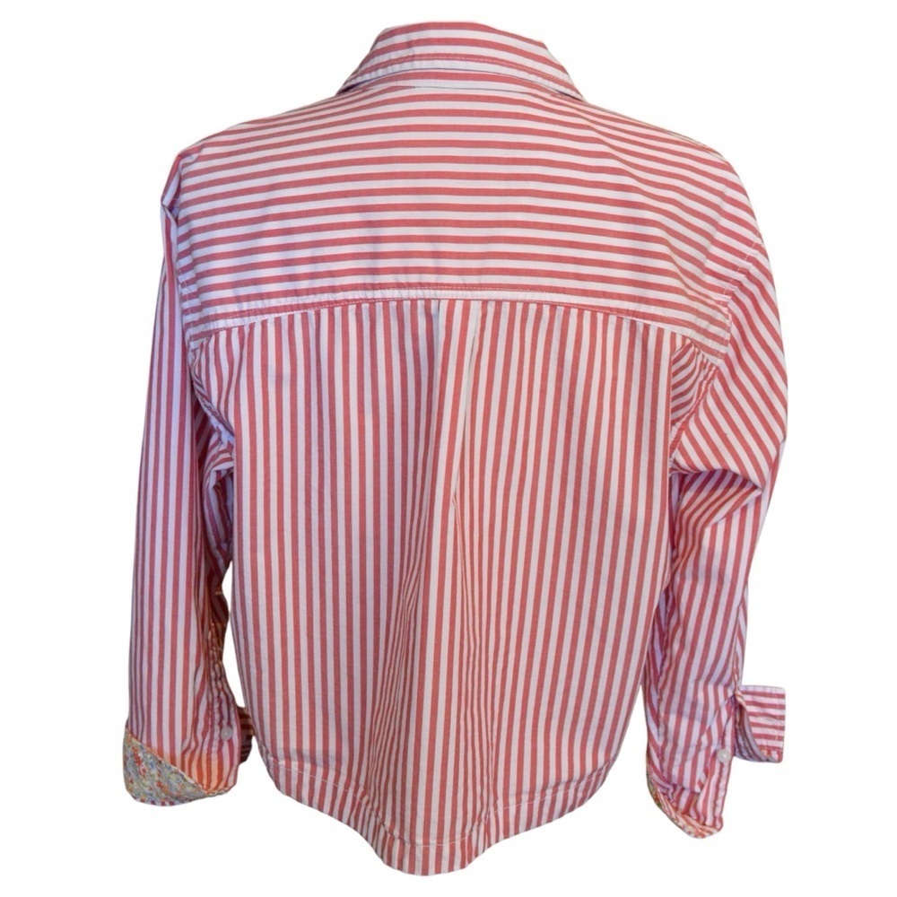 American Eagle Red & White‎ Pinstriped Cropped Button Down Blouse, Small - Picture 8 of 11